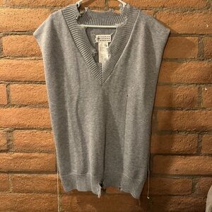 ***SOLD*** Maison Margiela Distressed V-neck Wool Poncho Vest In Grey